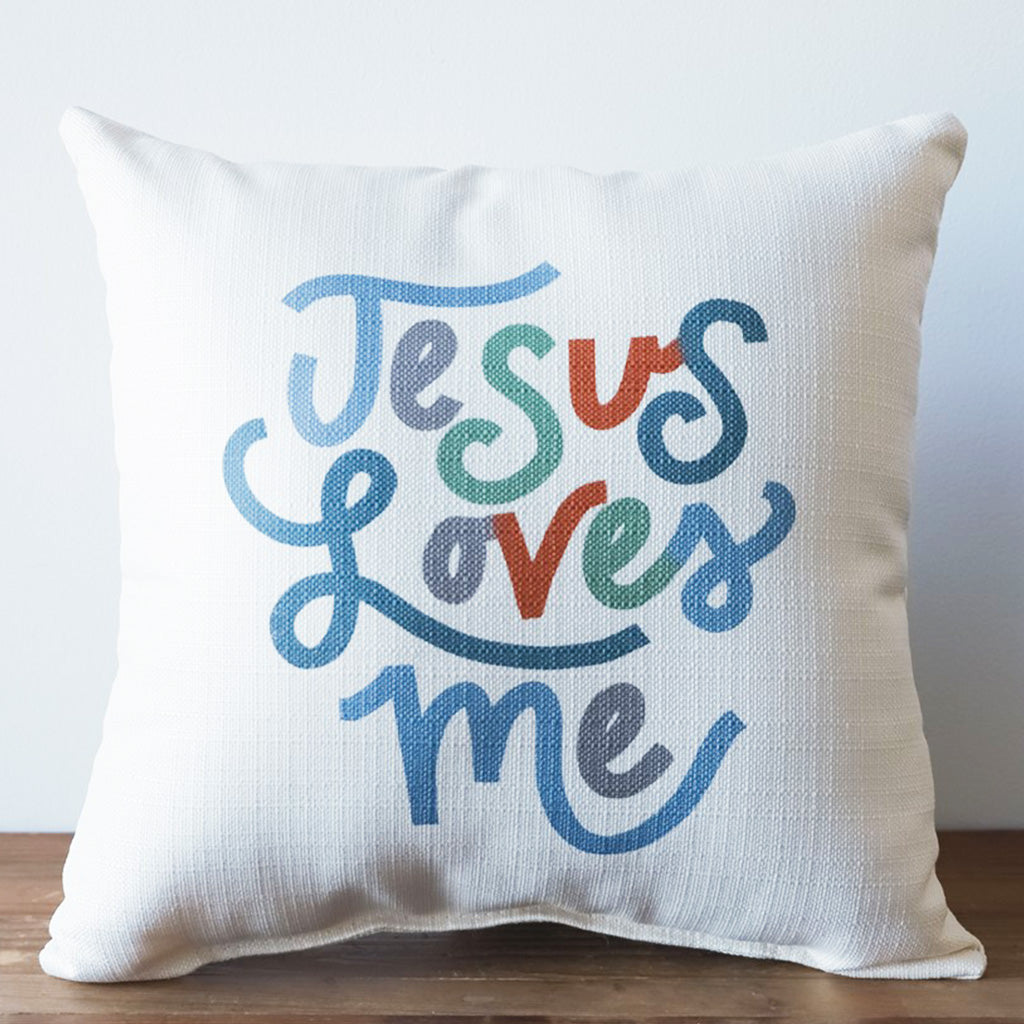 Jesus Loves Me Blues Square Pillow - TheMississippiGiftCompany.com