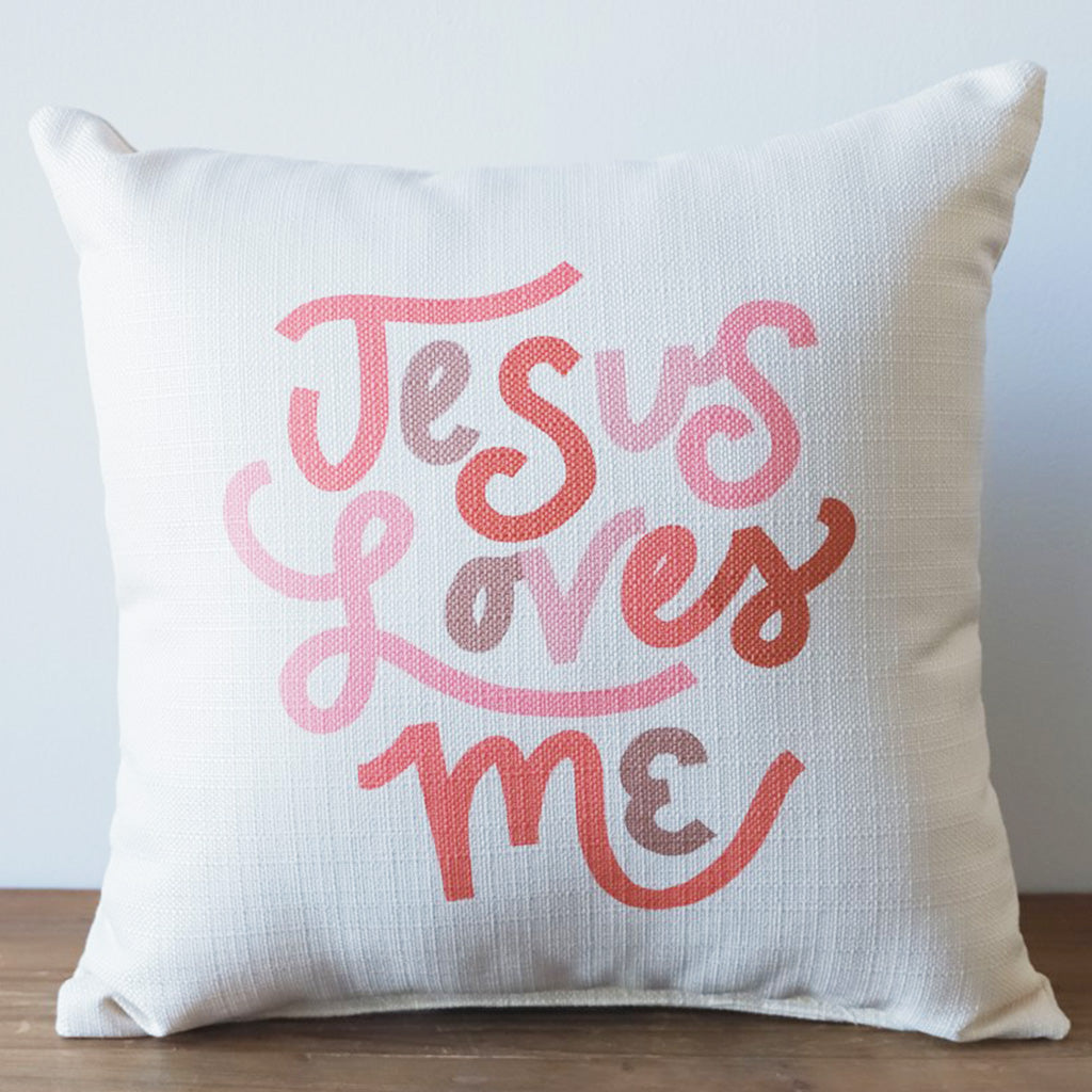 Jesus Loves Me Pinks Square Pillow - TheMississippiGiftCompany.com