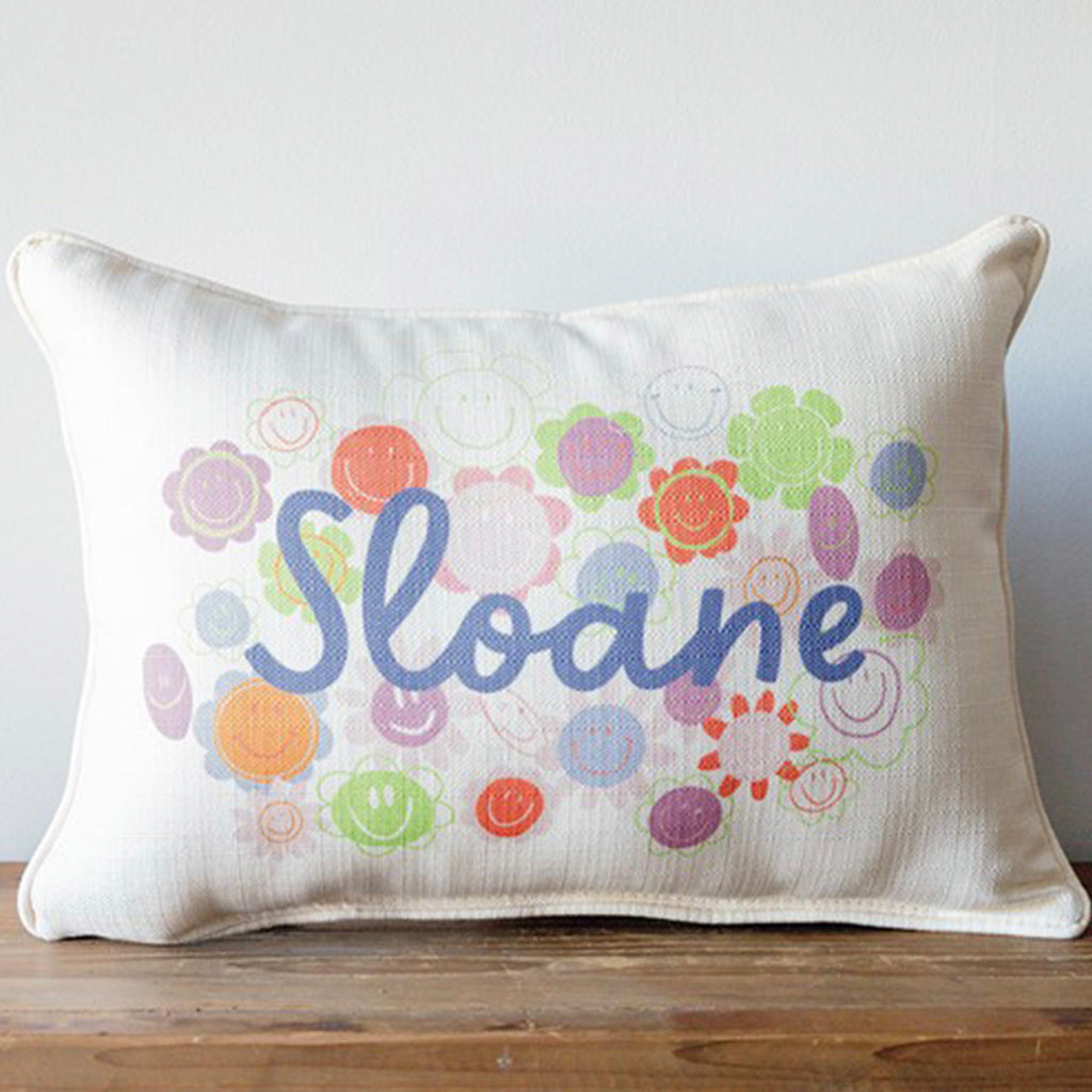 Custom Smiley Floral Name Rectangle Pillow - TheMississippiGiftCompany.com