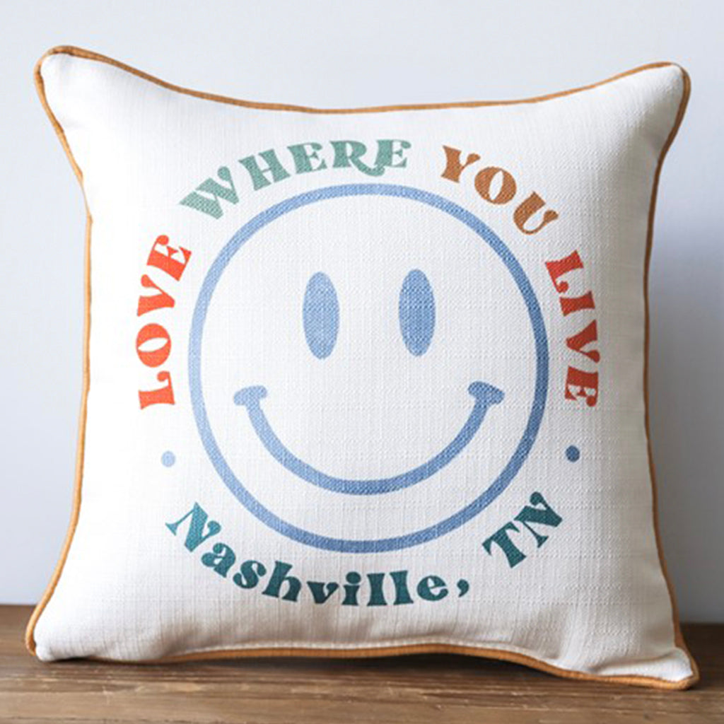 Customized Smiley Love Where You Live Square Pillow - TheMississippiGiftCompany.com