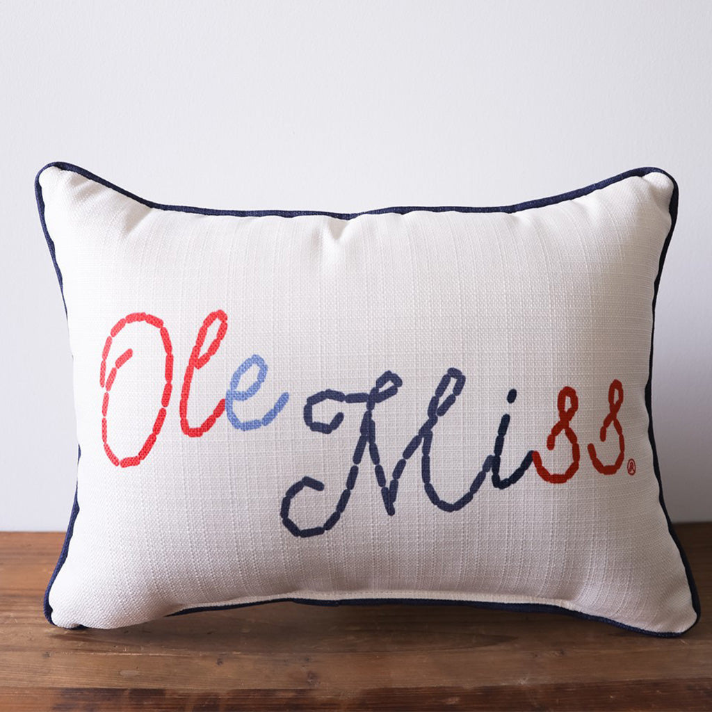 Stitched Ole Miss Rectangle Pillow - TheMississippiGiftCompany.com