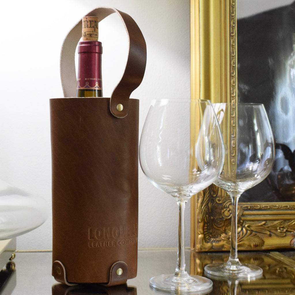 Leather Wine Tote - TheMississippiGiftCompany.com