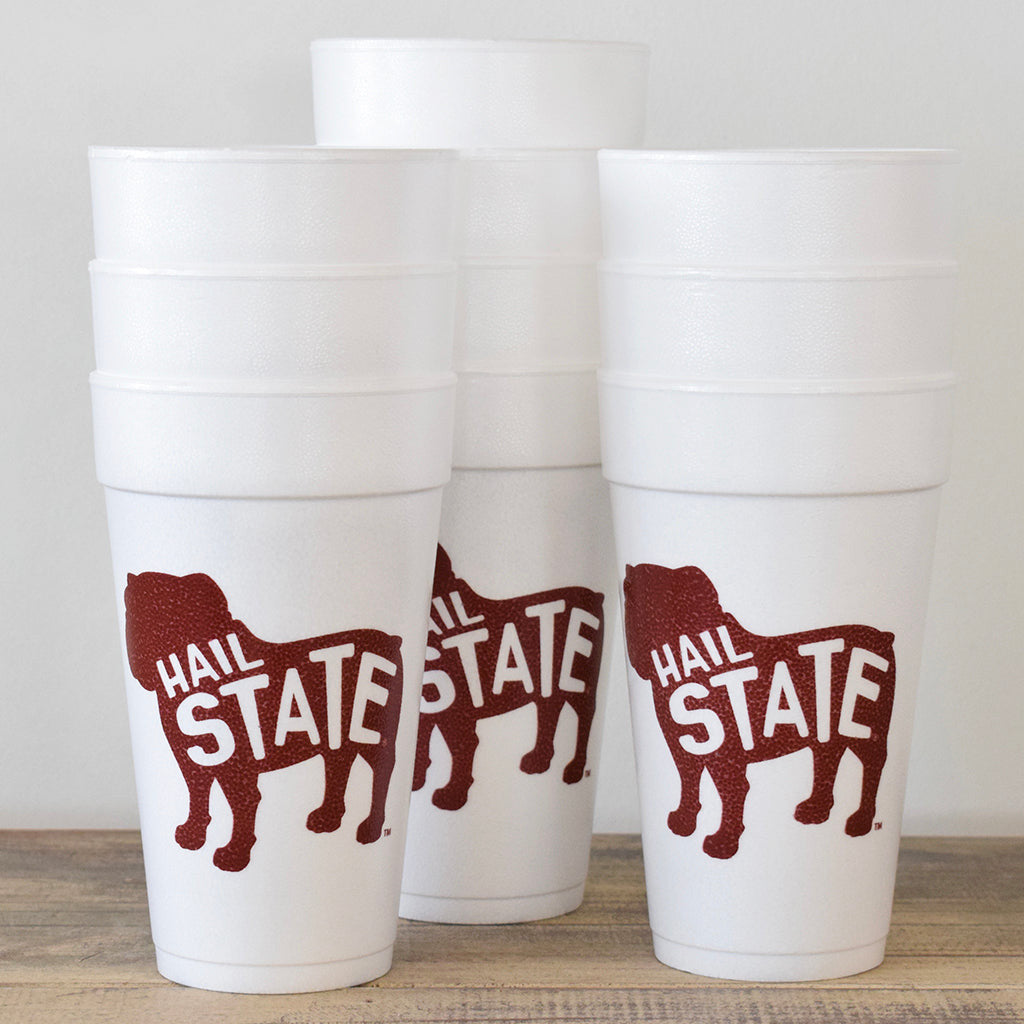 Bulldog Outline Hail State Foam Cups - TheMississippiGiftCompany.com