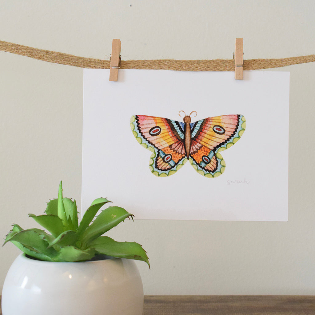 Sarah McCullen Original Watercolor Print- Rainbow Butterfly - TheMississippiGiftCompany.com
