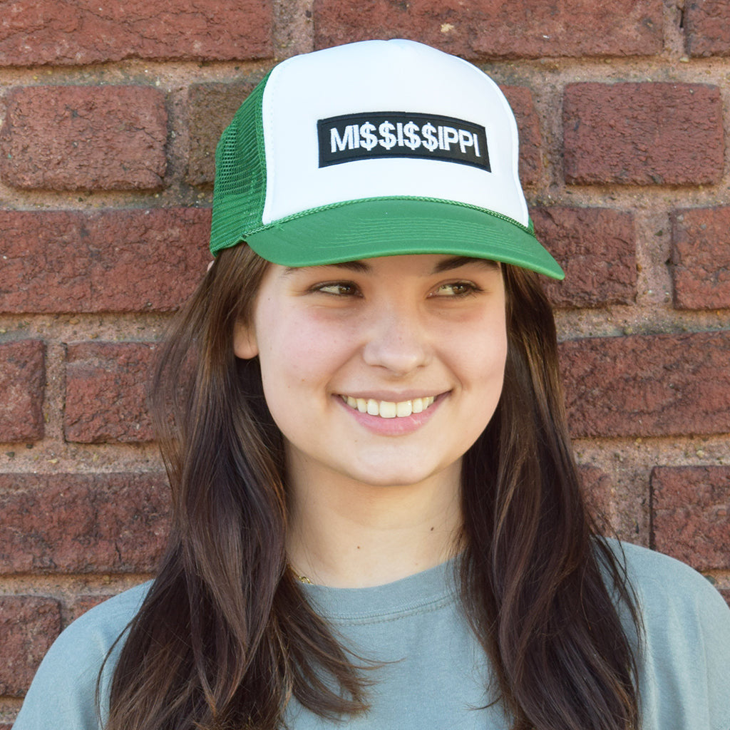 Mi$$i$$ippi Trucker Hat-Green - TheMississippiGiftCompany.com