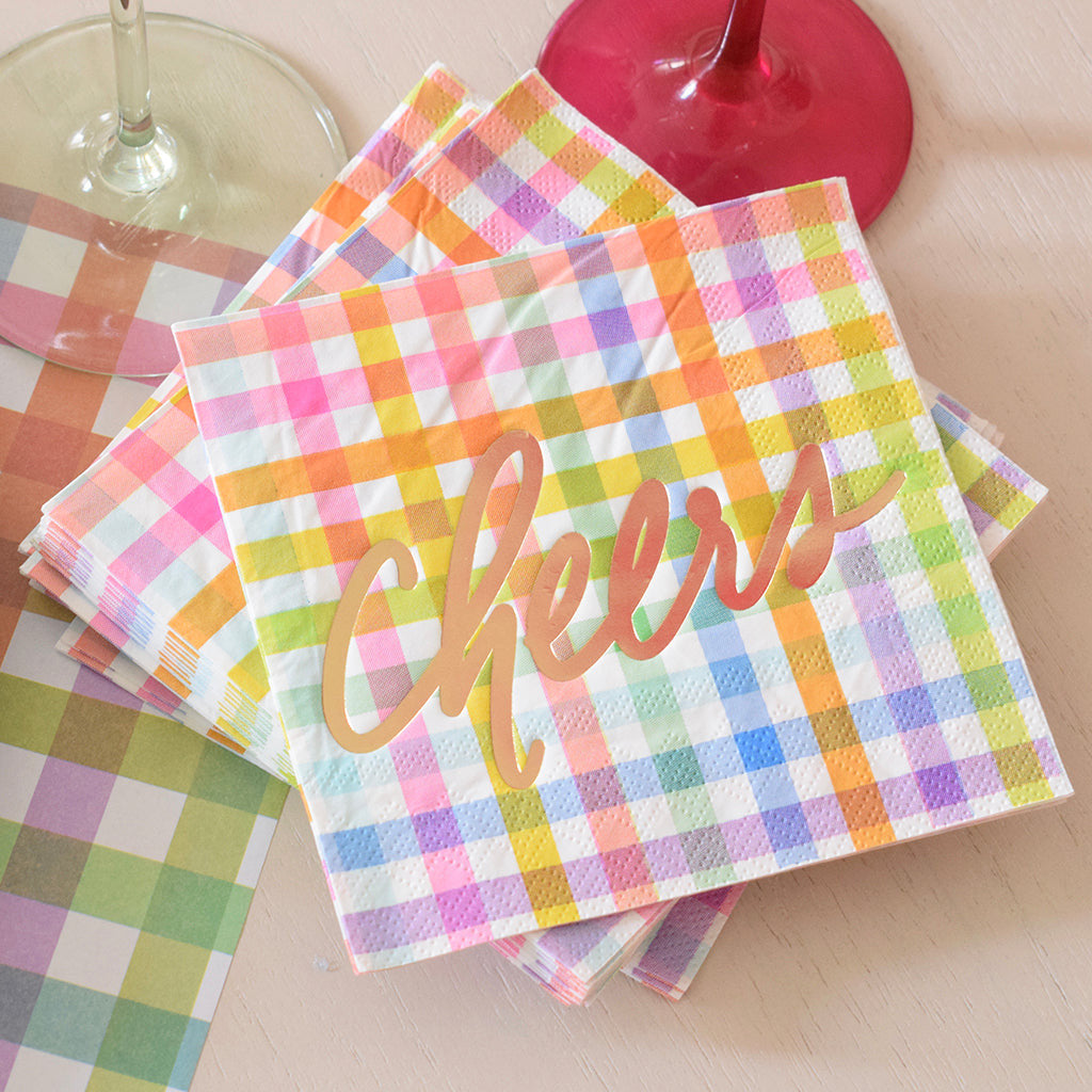 Cheers Gingham Beverage Napkins - TheMississippiGiftCompany.com