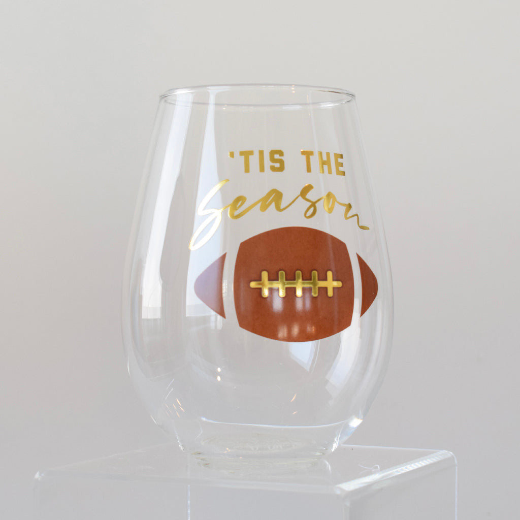 'Tis The Season Football Wine Glass - TheMississippiGiftCompany.com