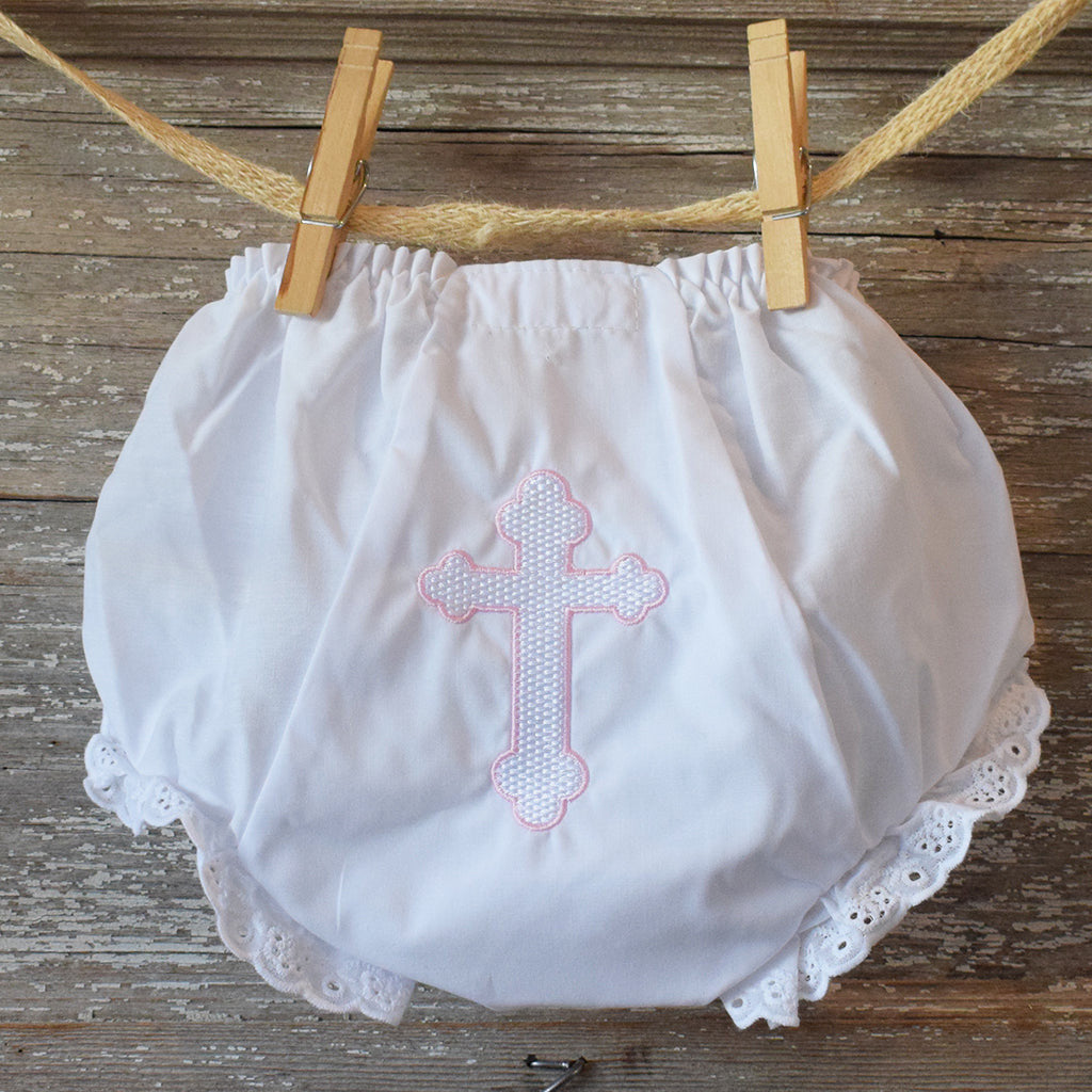 Embroidered Cross Bloomer-Pink - TheMississippiGiftCompany.com