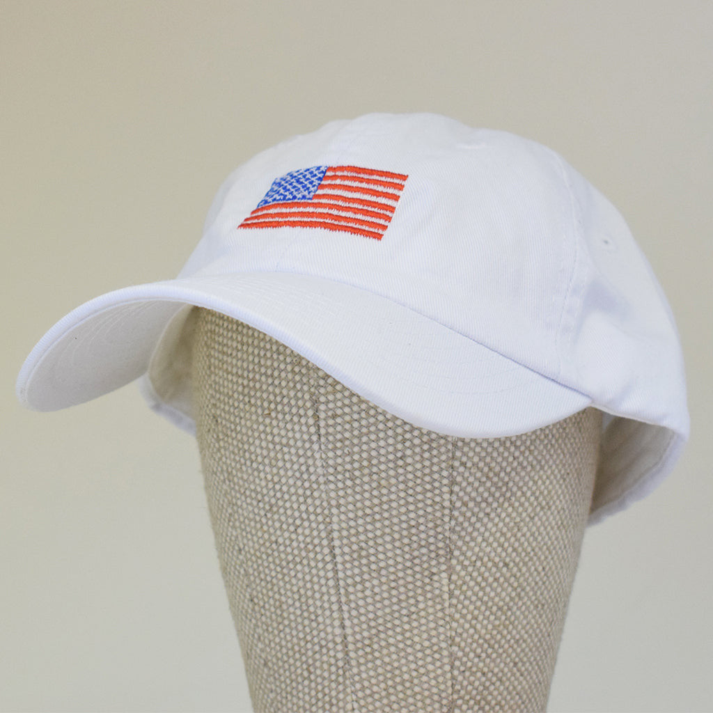 Youth White Hat with American Flag - TheMississippiGiftCompany.com