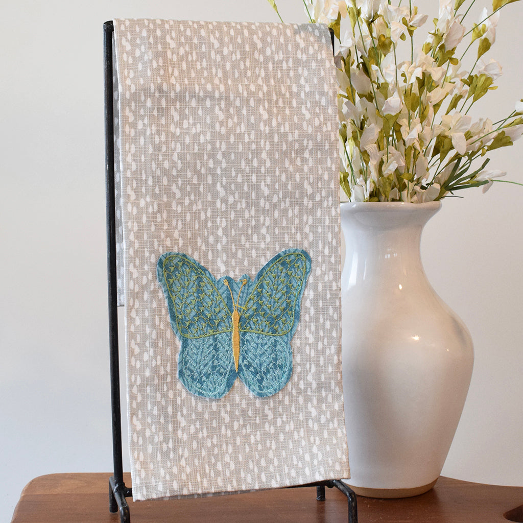 Gray Rain Butterfly Tea Towel - TheMississippiGiftCompany.com