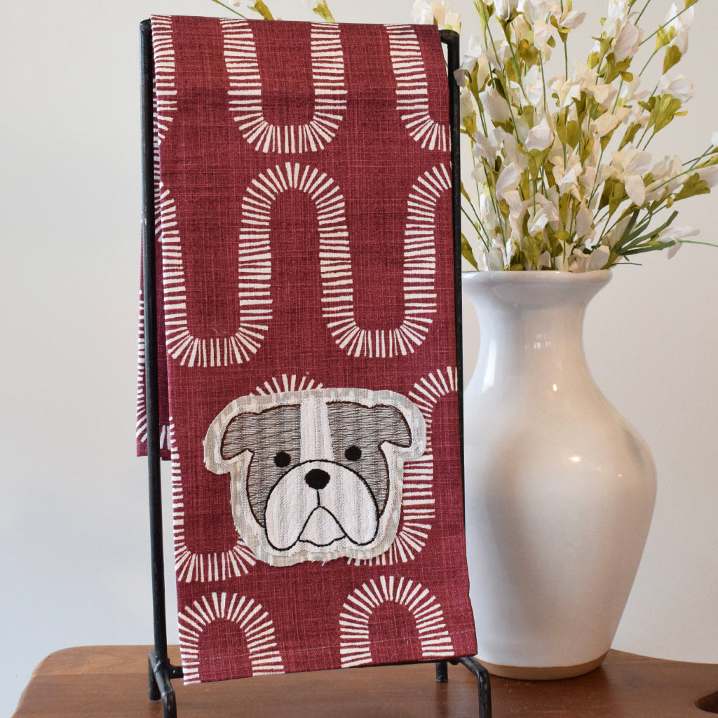 Maroon Bulldog Head Tea Towel - TheMississippiGiftCompany.com
