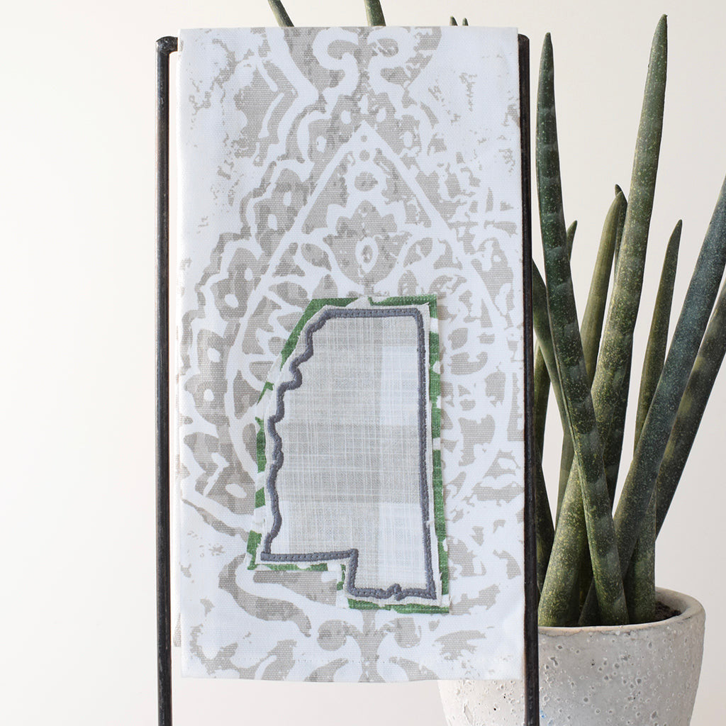 Green Mississippi Faded Damask Towel - TheMississippiGiftCompany.com