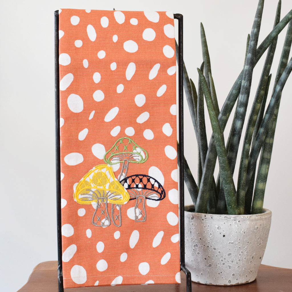 Orange Dots Mushrooms Tea Towel - TheMississippiGiftCompany.com