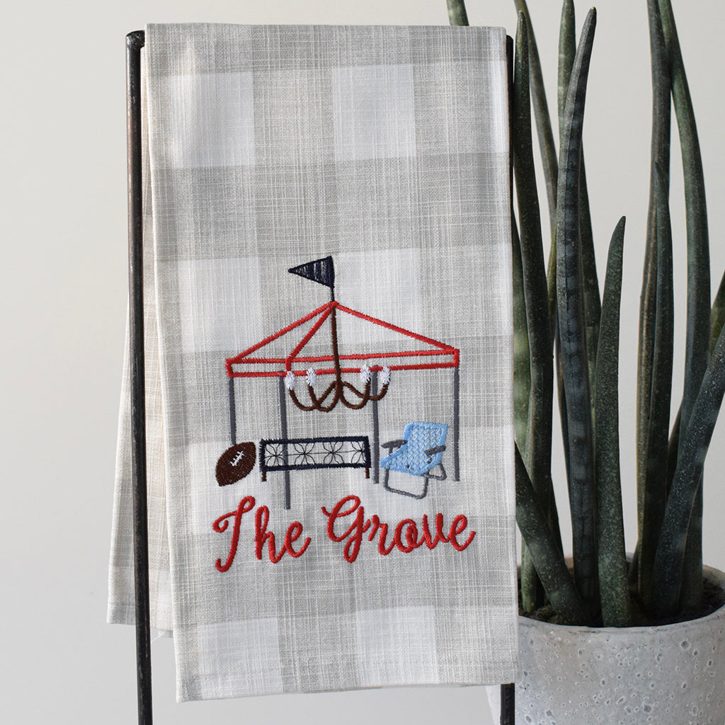 The Grove on Gray Plaid Towel - TheMississippiGiftCompany.com