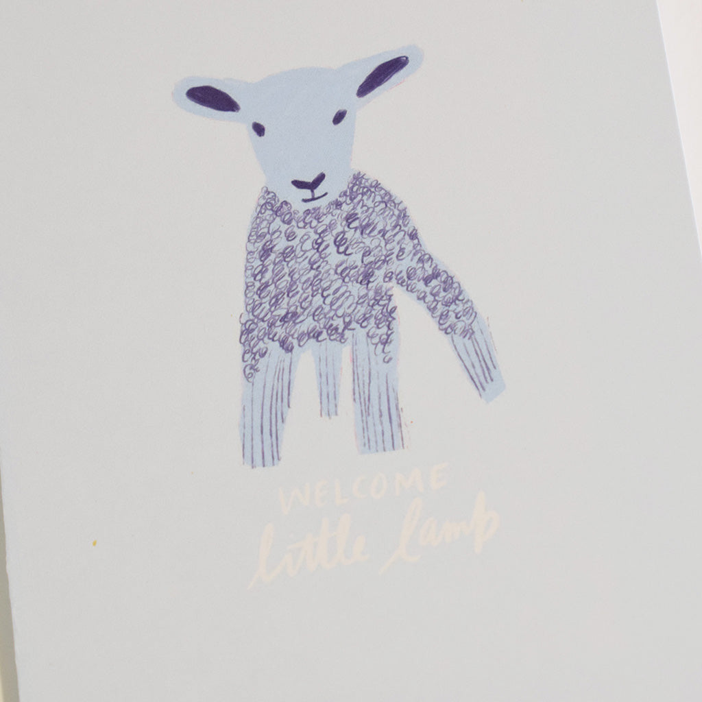 Welcome Little Lamb Single Card Blue - TheMississippiGiftCompany.com
