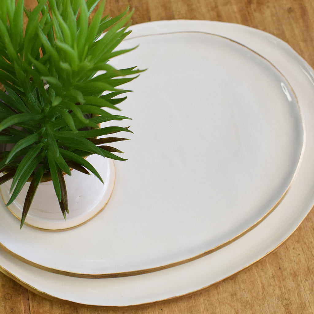 Gold and White  Medium Oval Platter - TheMississippiGiftCompany.com