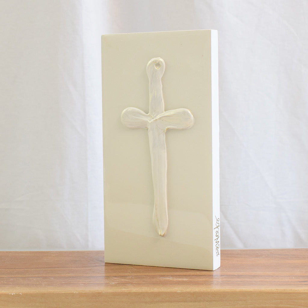 BJ Weeks Cross on Wood White - TheMississippiGiftCompany.com
