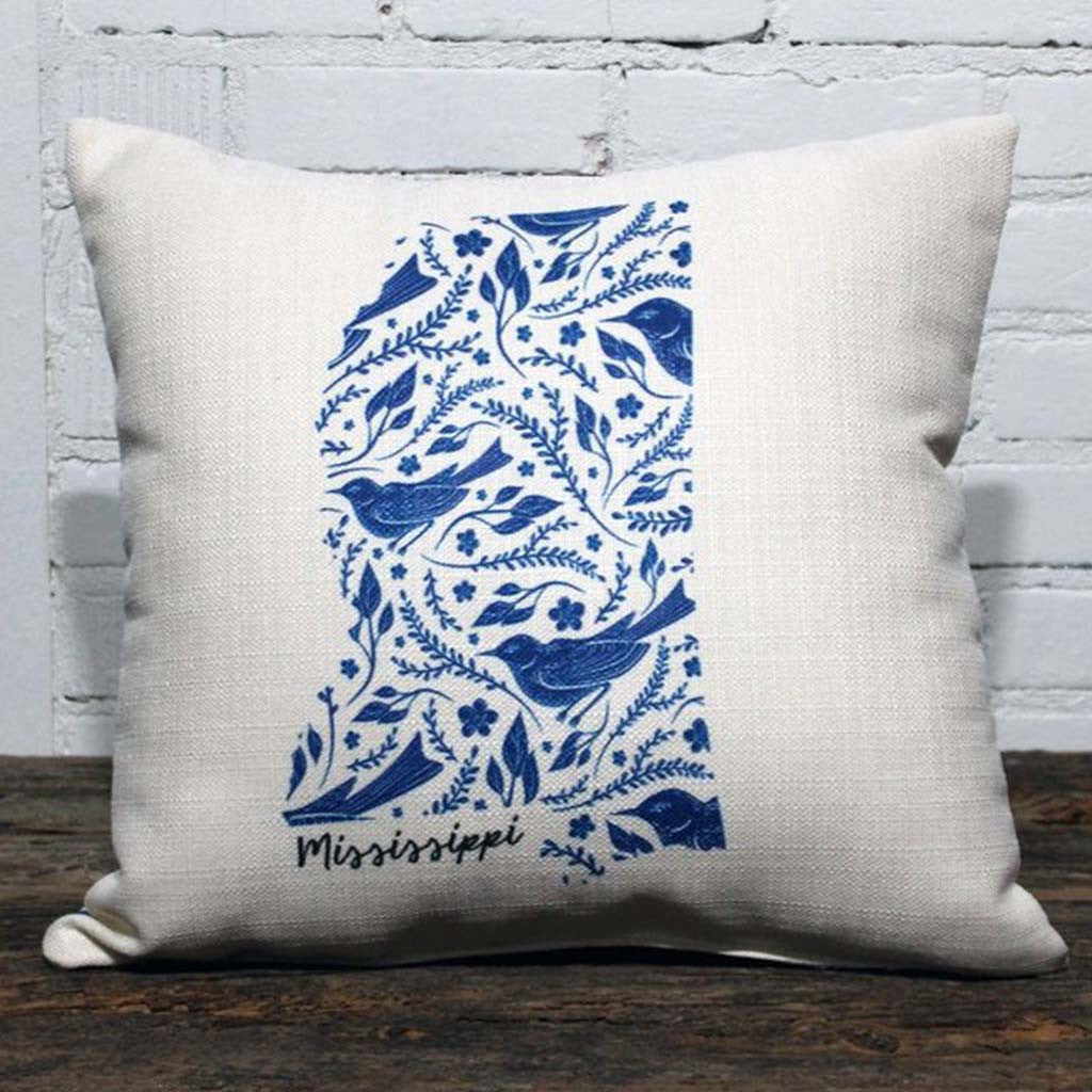 Blue Bird State Pattern Square Pillow with Backing - TheMississippiGiftCompany.com