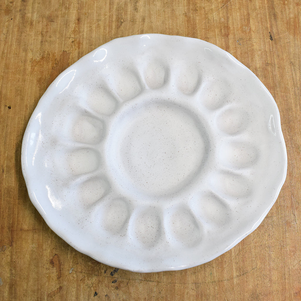 Handcrafted Egg Plate Simply White - TheMississippiGiftCompany.com