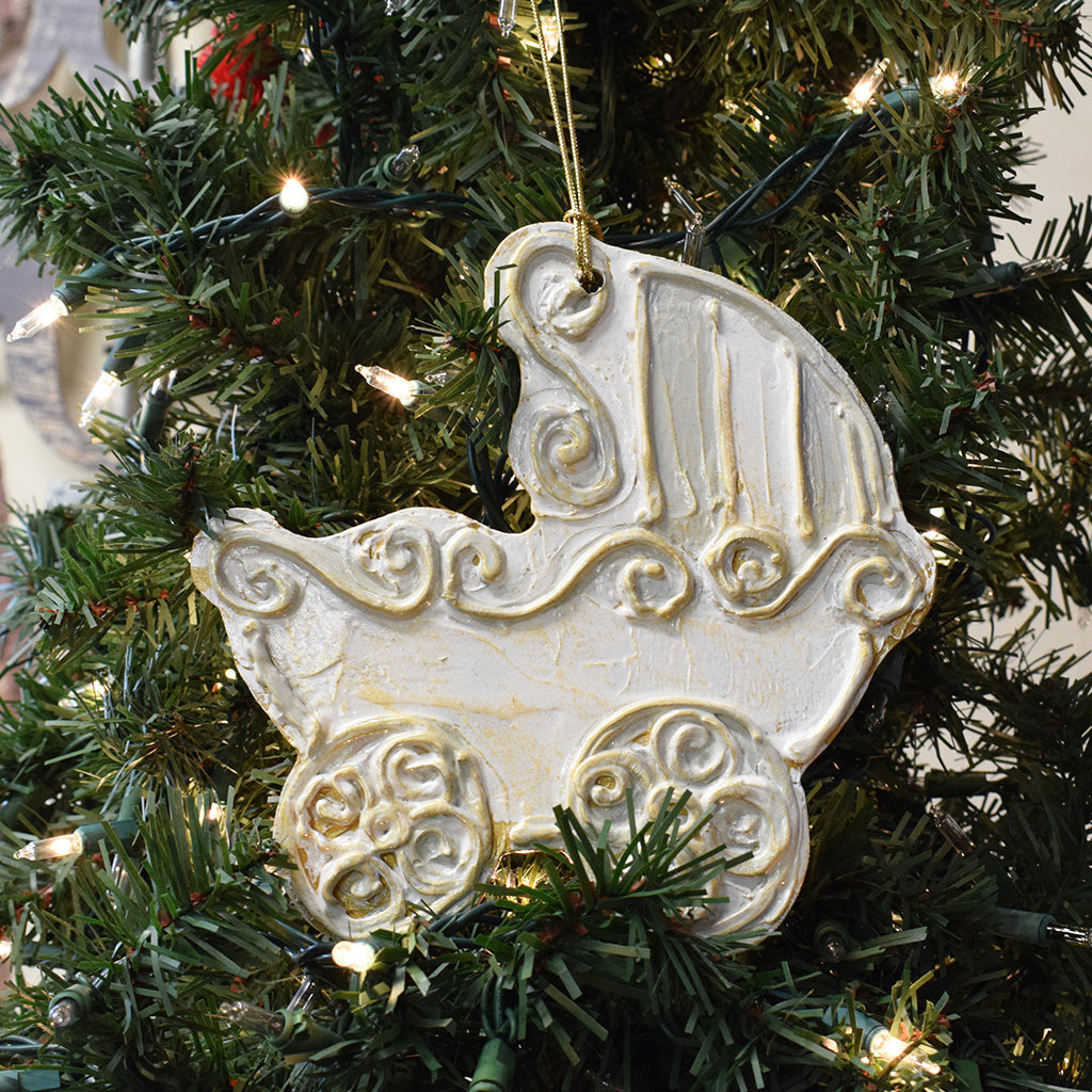 Wooden Baby Carriage Ornament - TheMississippiGiftCompany.com