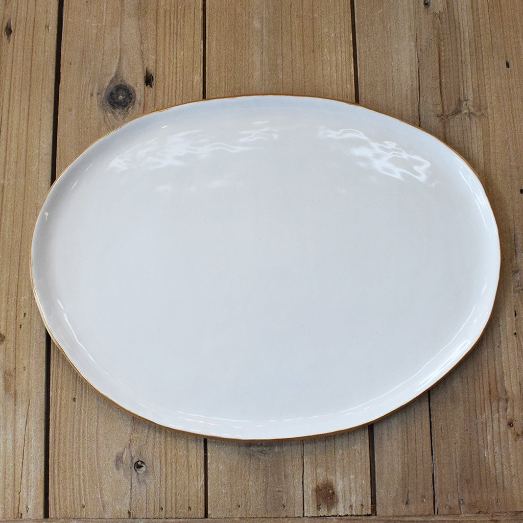 Gold and White Large Oval Platter - TheMississippiGiftCompany.com