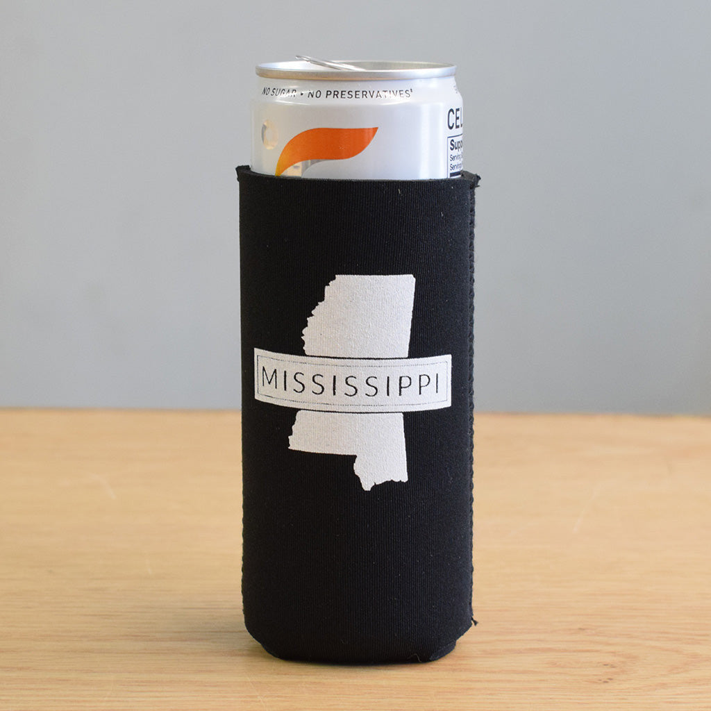 Mississippi Banner Slim Can Black Coolie - TheMississippiGiftCompany.com