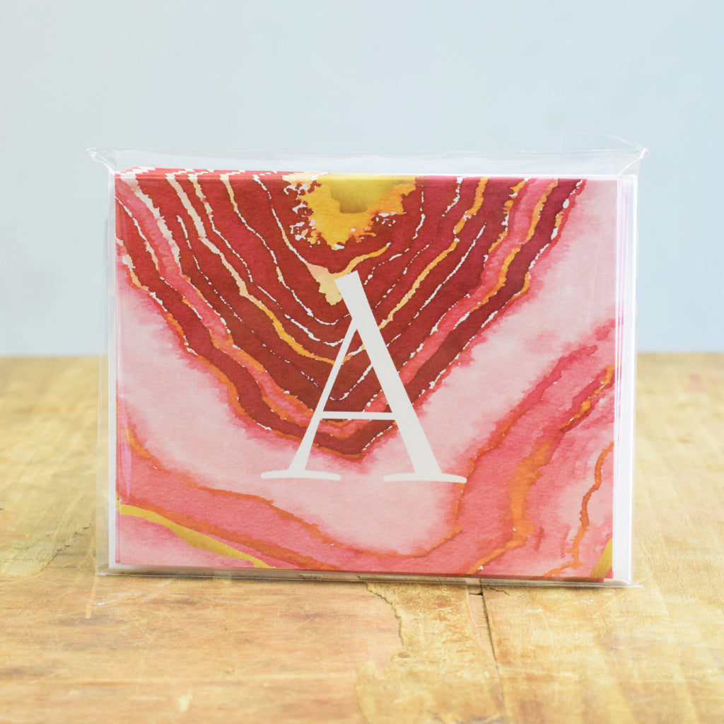 Initial Agate Pink Notecard Set - TheMississippiGiftCompany.com