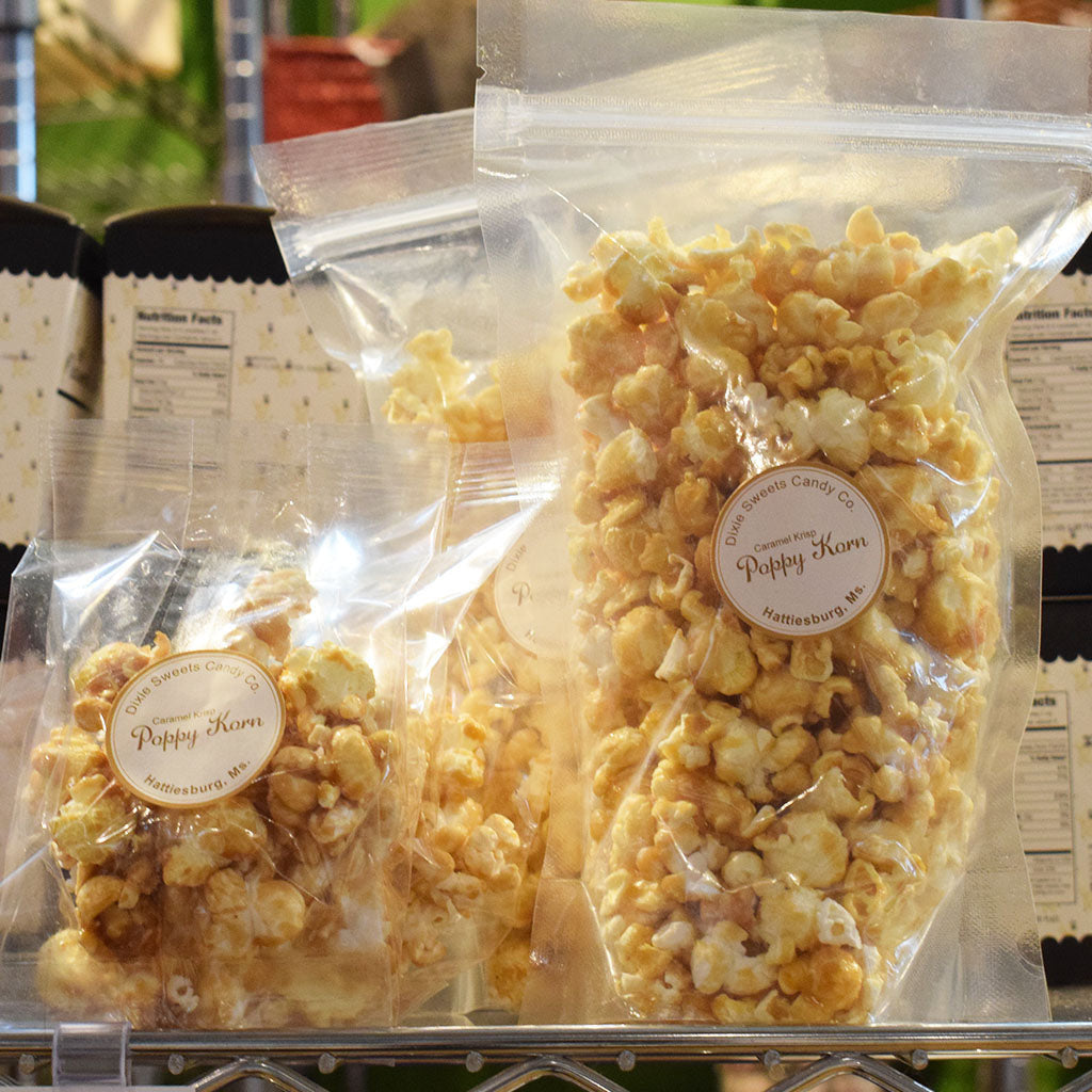 Caramel Poppy Corn 1 oz. | Mississippi made product handcrafted by