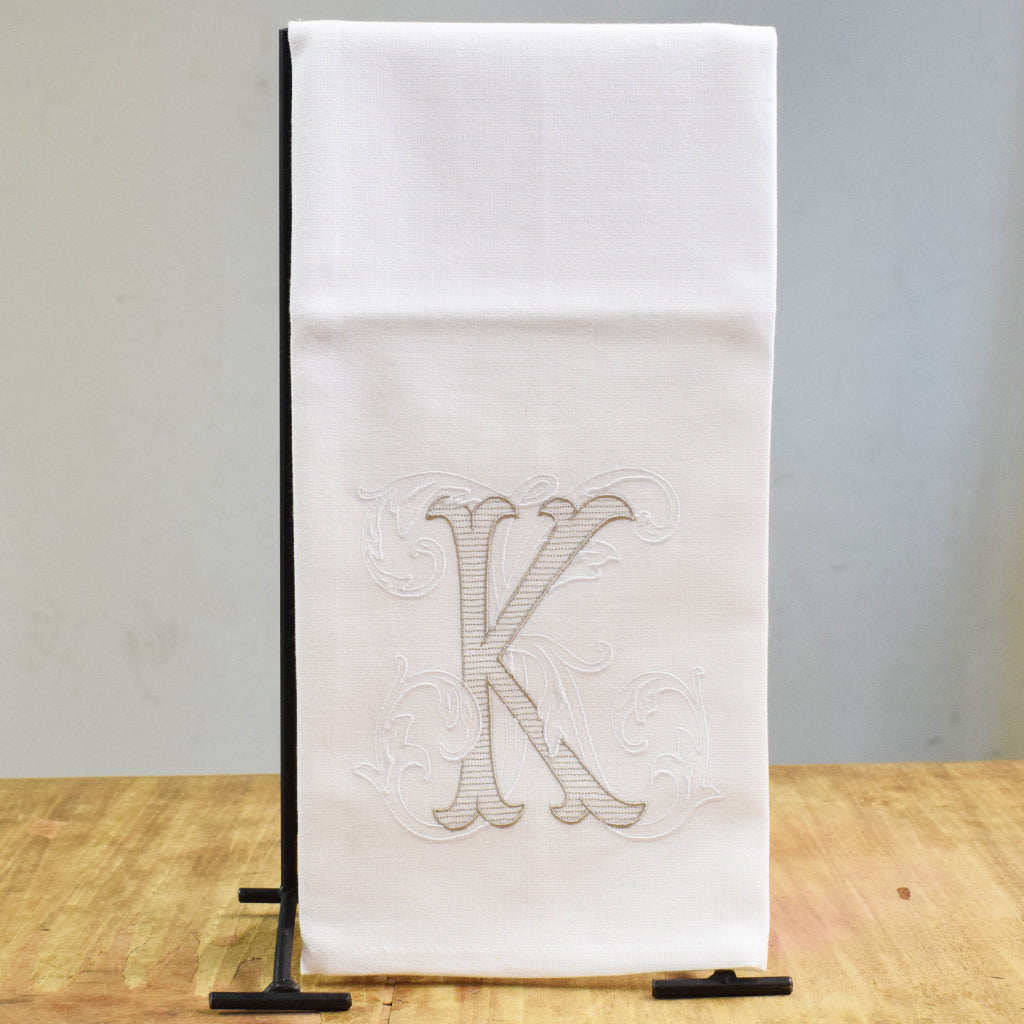 Khaki White Intial Hand Towel - TheMississippiGiftCompany.com